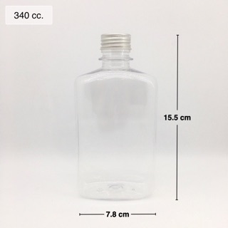 ขวดพลาสติกเพท 340 cc แบนเหลี่ยม พร้อมฝาอะลูมิเนียม