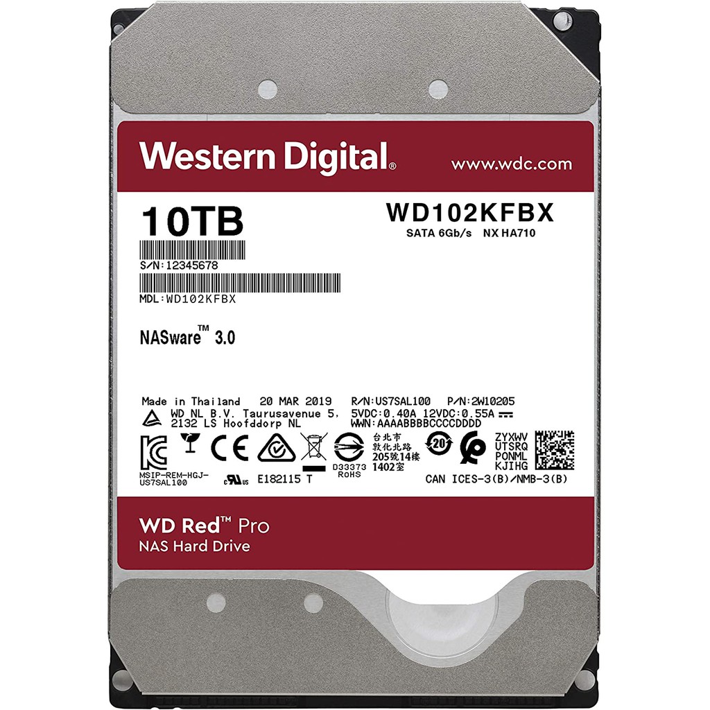 10 TB HDD (ฮาร์ดดิสก์) WD RED PRO 7200RPM SATA3 (WD102KFBX) Warranty 5 - Y