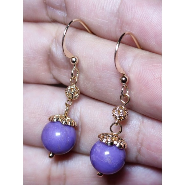 紫云母耳钩PHOSPHOSIDERITE CRYSTAL 14k ต่างหู