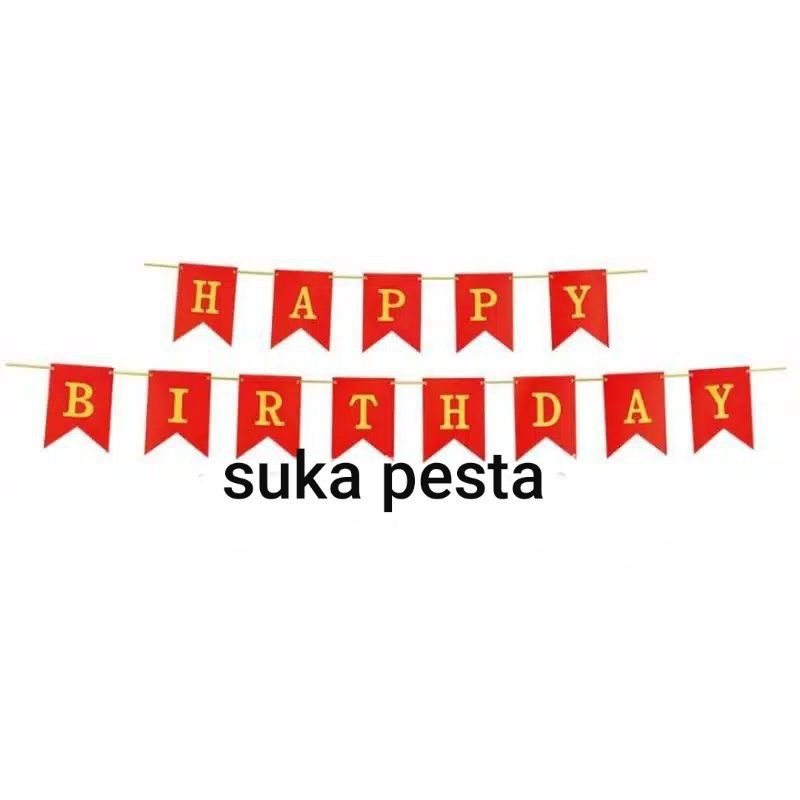 MERAH RED HAPPY BIRTDHAY TRIANGLE BANNER / RED HAPPY BIRTHDAY TRIANGLE BANNER / TANGLE FLAG / HAPPY 