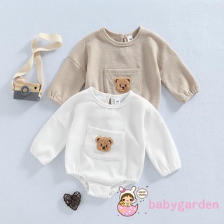 Babygarden-0-24months ชุดรอมเปอร์ บอดี้สูท แขนยาว ปักลายหมี วันพีช ลําลอง ฤดูใบไม้ร่วง สําหรับเด็กผู้ชาย