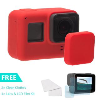 Gopro Hero 7 6 5 เคสซิลิโคนนิ่ม กล้อง สีดํา พร้อมฝาปิดเลนส์ + ฟิล์มกันรอยหน้าจอ PET