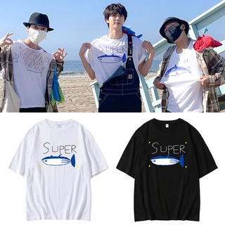 BTS JIN Hand-painted Graffiti พิมพ์เสื้อยืดแขนสั้นผู้ชายผู้หญิง Plus ขนาด 2022 ฤดูร้อนใหม่หลวมครึ่งแขนเสื้อเกาหลีสไตล์แฟ