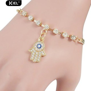 ‴ Women Hamsa Fatima Hand Pendant สร้อยข้อมือ Rhinestone Brilliant เครื่องประดับดี