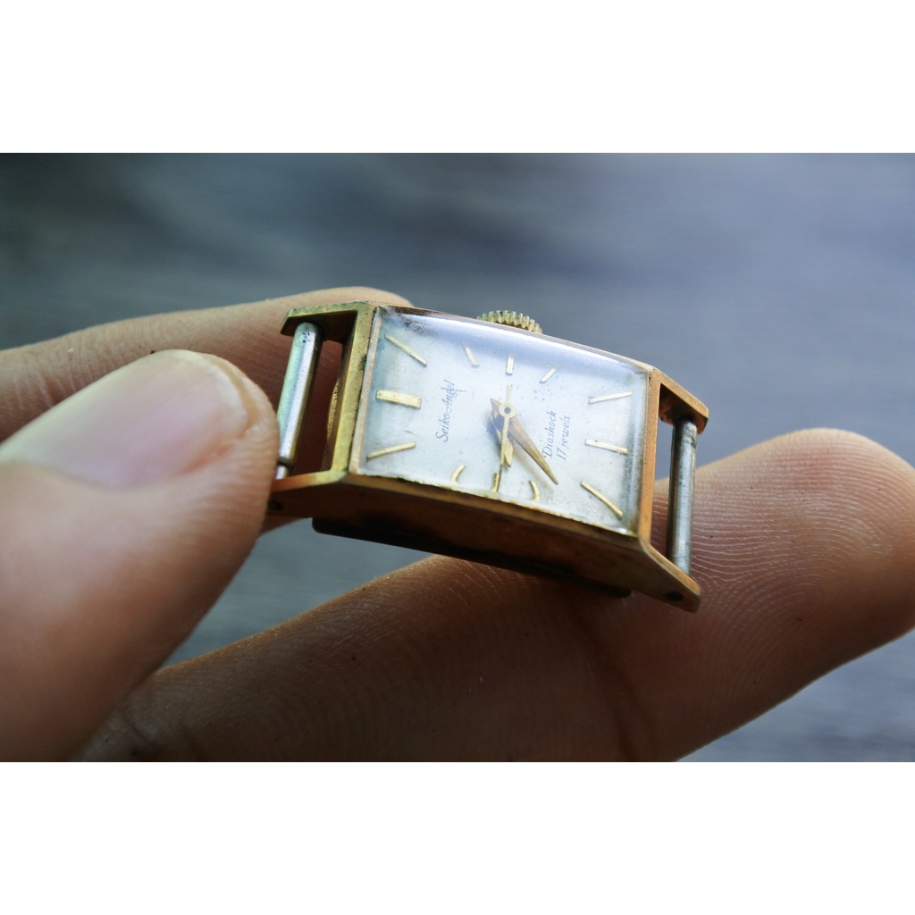 นาฬิกา Vintage แท้ มือสองญี่ปุ่น  Seiko  Seiko Angel 17 jewels ผลิตปี 1980-90 ระบบไขลาน ชุบทอง 16.92mm