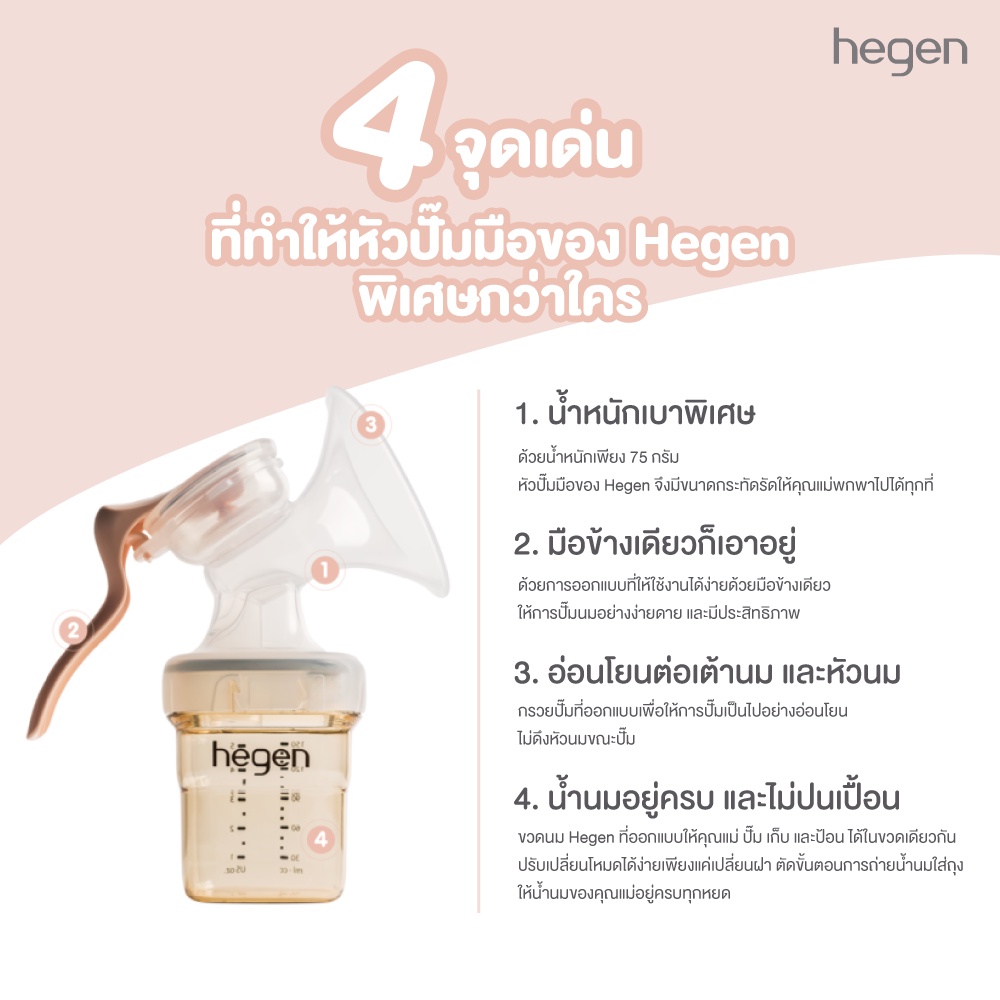 ชุดหัวปั้มน้ำนมด้วยมือ Hegen