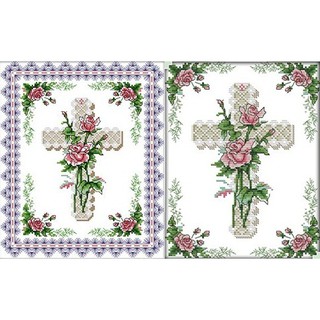 ชุดปักครอสติช ไม้กางเขน ดอกกุหลาบ (Rose &amp; The Cross cross stitch kit)