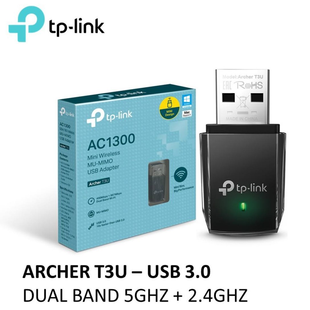 TP-LINK (Archer T3U) AC1300 Dual Band Wireless USB Adapter 5GHz, 2.4GHz ...