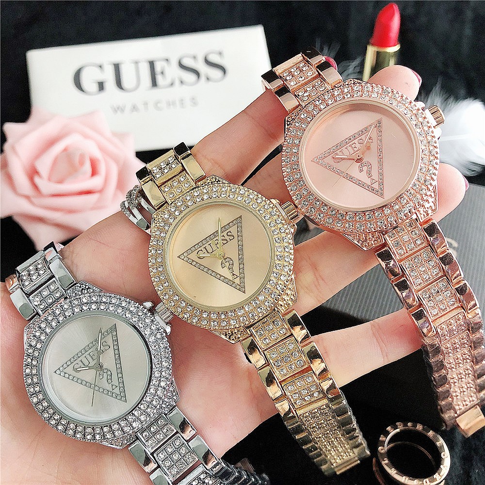 Guess Lady Rhinestone นาฬิกาผู้หญิง Diamond Caual นาฬิกาควอทซ์