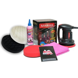 MIKAWA เครื่องขัดเคลือบสีรถ +น้ำยาเคลือบเงา Cherry Wax +ฟองน้ำขัดสีรถรุ่นพิเศษ 3 ชิ้น+ผ้าเกรดA (คละสี)