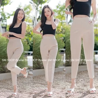 🌈รุ่น S1 🌈กางเกง8ส่วนเอวสูง ทรงบอย ซิปหลัง ผ้าเปเป้หรือผ้าไอวี่ S-2XL พร้อมส่ง