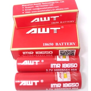 ถ่านชาร์จ awt แดง โปรโมชั่นพิเศษ ก้อนละ 95 บาท AWT 18650 3.7V 40 A