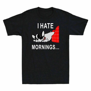 เสื้อยืดแขนสั้น ผ้าฝ้าย พิมพ์ลาย I Hate Morning Pug Lovers สไตล์วินเทจ สําหรับผู้ชาย