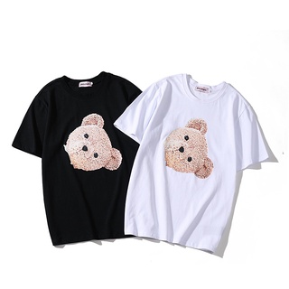 Pa เสื้อยืดลําลองสําหรับผู้ชายผู้หญิงผ้าฝ้ายแขนสั้นพิมพ์ลาย Teddy Bear