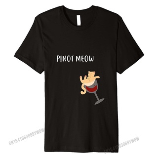 ถูกสุดๆเสื้อยืดลําลอง ผ้าฝ้าย แขนสั้น พิมพ์ลายแมวแก้วไวน์ Pinot Meow สําหรับผู้ชายรหัสเต็ม