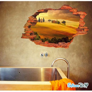 SALE Wall Sticker สติ๊กเกอร์ติดผนัง 3D NATURAL สไตล์D (กว้าง89cm.xสูง59cm)