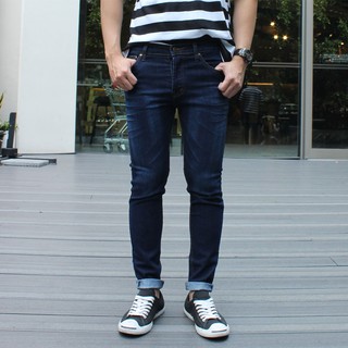 Zebra Jeans กางเกงยีนส์สีน้ำเงินมิดไนท์บลูลายหนวดขาเดฟ