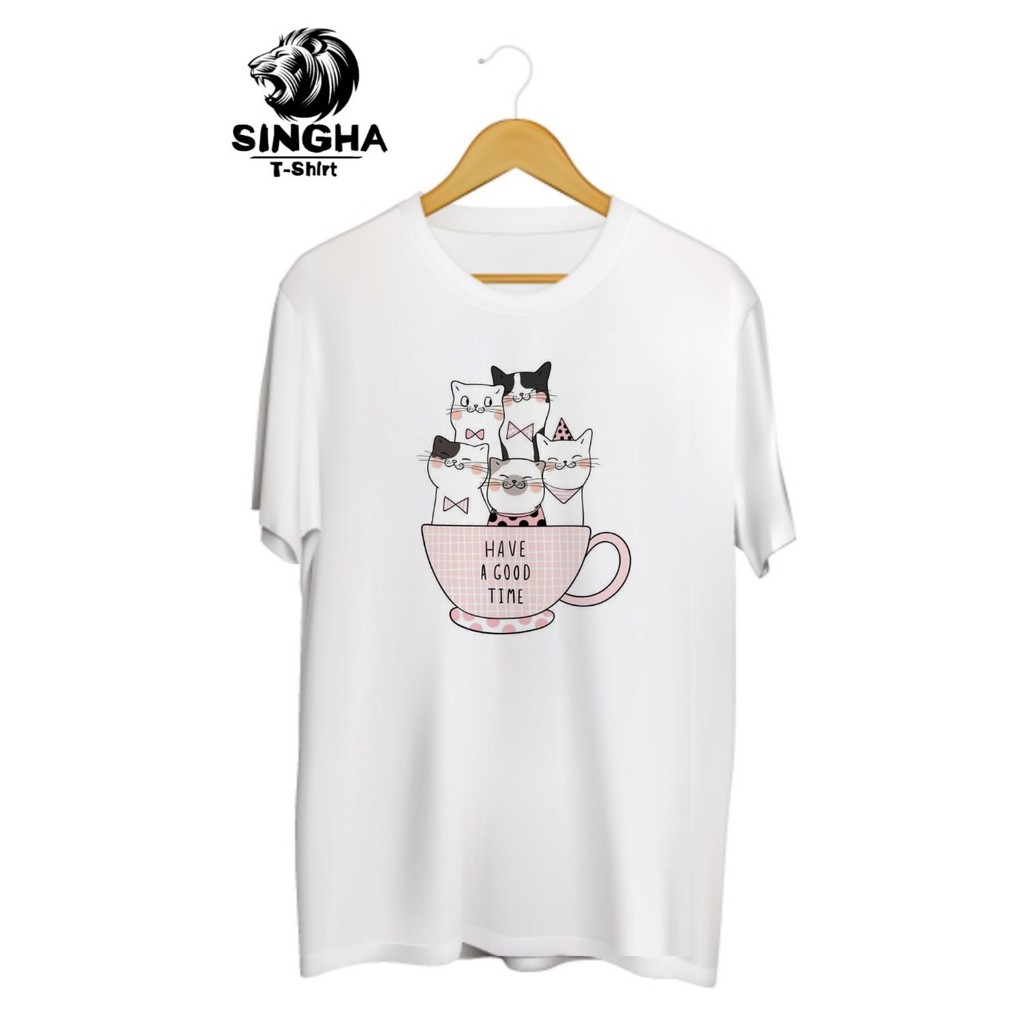 SINGHA T-Shirt Valentine's💕 เสื้อยืดสกรีนลาย น้องเมี๊ยวอินเลิฟ