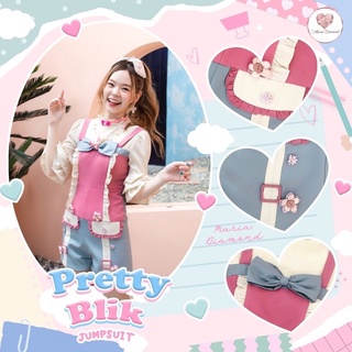 (Maria Diamond)มือหนึ่ง พร้อมส่ง Pretty Blik Jumpsuit จั๊มสูทแขนสามส่วนสีหวานสดใส สุดน่ารัก