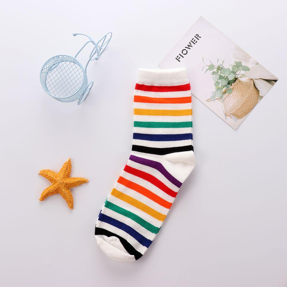 MIHAN Tide Rainbow Socks Casual Mid tube sock Stripes Women Fashion Sweat absorb Breathable Cotton/Multicolor #3