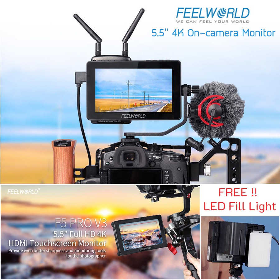 Feelworld F5 Pro V3 5.5 Inch Touch Screen DSLR Camera Field Monitor 3D LUT 4K HDMI Input Output
