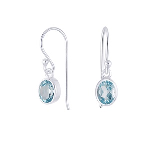 SILVER THAI Swiss blue topaz earrings silver round drop designต่างหูสวิสบลูโทพาสสีฟ้าเงินแท้ดีไซน์หยดน้ำกลม