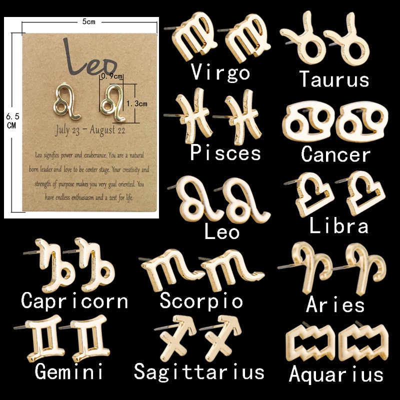ต่างหูสตั๊ด รูปดาวราศี 12 ราศี Taurus Gemini Libra Virgo Leo