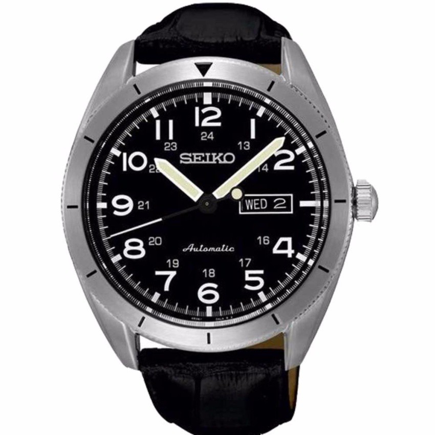 SEIKO Automatic นาฬิกาข้อมือผู้ชาย สีดำ/เงิน สายหนังรุ่นSRP715K1