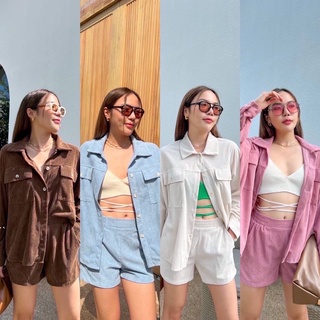 New in 💥📌 corduroy set ชุดเซ็ตเสื้อเชิ้ตแขนยาวผ้าลูกฟูกเนื้อนิ่ม ดีเทลแต่งกระเป๋าหน้ากระดุมลาย