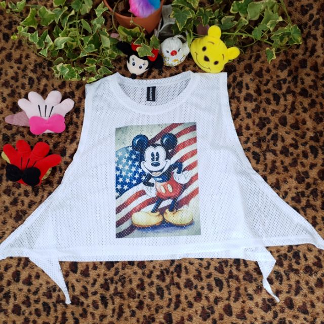 เสื้อกล้ามผูกข้างผ้าตาข่าย อก34-36 ยาว17“ ใส่ออกกำลังกายได้