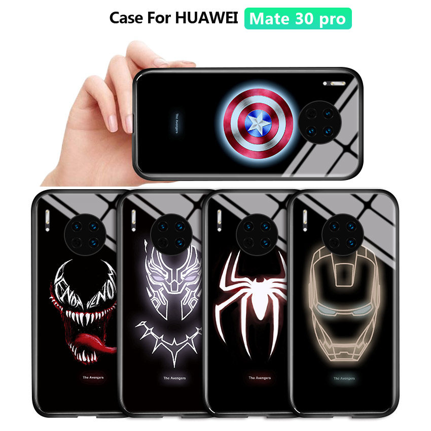(เคสเรืองแสง) สําหรับ Huawei Mate10 Pro Mate 10 Lite Mate9 Mate 9 Lite Avengers Marvel เคสกระจกนิรภัย เคสเรืองแสงในที่มืด เคส Hontinga