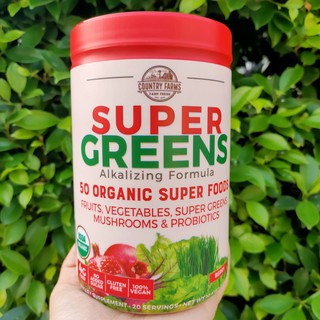 ผงผักและผลไม้รวม 50 ชนิด รสเบอร์รี่ Super Greens Alkalizing Formula Berry 300g (Country Farms®) USDA Organic