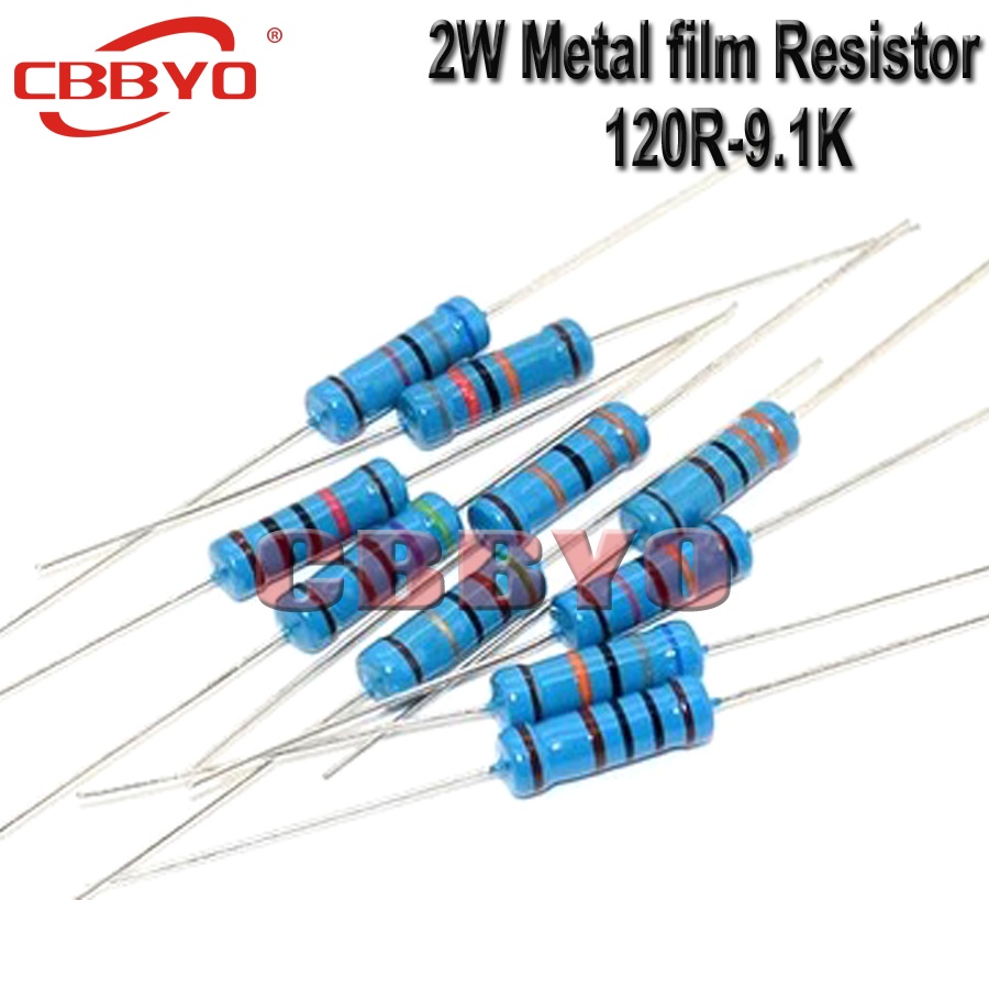 20pcs 2W ตัวต้านทานฟิล์มโลหะ 1% 120R-9.1K 150R 220R 470R 560R 820R 910R 1K 1.5K 2.7K 8.2K โอห์ม