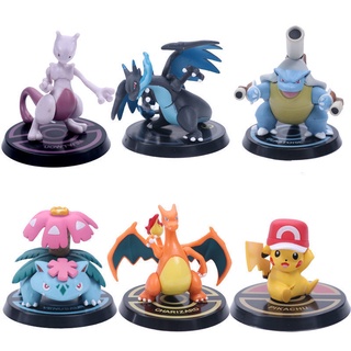 6 ชิ้น/เซ็ต Pokemon Pikachu Charizard Mewtwo Blastoise Venusaur Dracaufeu รูปของเล่นสะสม