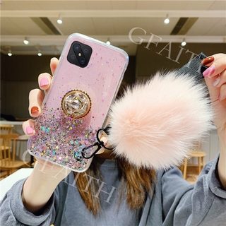 เคส OPPO OPPO Reno4 Z 5G New Casing TPU Softcase Luxury Rhinestone Ring Holder Strap Fur Ball Clear Star Space  Cover Case For TPU Softcase เคสโทรศัพท์ OPPO Reno 4Z 5G