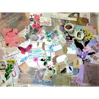 เซทกระดาษตกแต่งวินเทจ สติกเกอร์​ กระดาษพื้นหลัง วาชิเทป junk journal planner scrapbooking