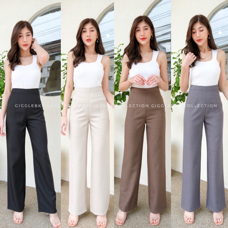 กางเกงขายาวกระบอกใหญ่ ผ้าโซดา เนื้อผ้าใส่สบาย ไซส์ S-2XL