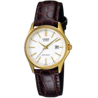 CASIO Standard นาฬิกาข้อมือผู้หญิง สีทอง/ขาว สายหนัง รุ่น LTP-1183Q-7ADF