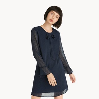 Pomelo - Sheer Tie Neck Dress - Navy - Size S