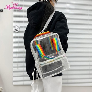 ✿ beginning ✿ กระเป๋าเป้สะพายหลัง PVC แบบใส กันน้ํา สีแคนดี้ สําหรับผู้หญิง นักเรียน✿