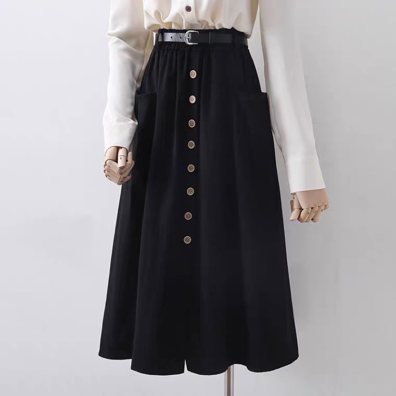 🎁 INC4FA4 โค้ดลด 30฿ 🎁กระโปรงคอตตอน เข็มขัดสายหนัง มีกระเป๋า 2 ข้าง