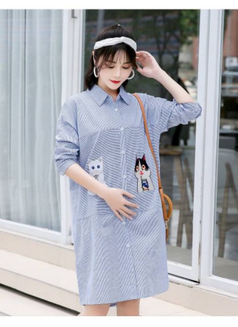 ชุดคลุมท้อง แขนยาว คอปก (เปิดให้นมได้  N58