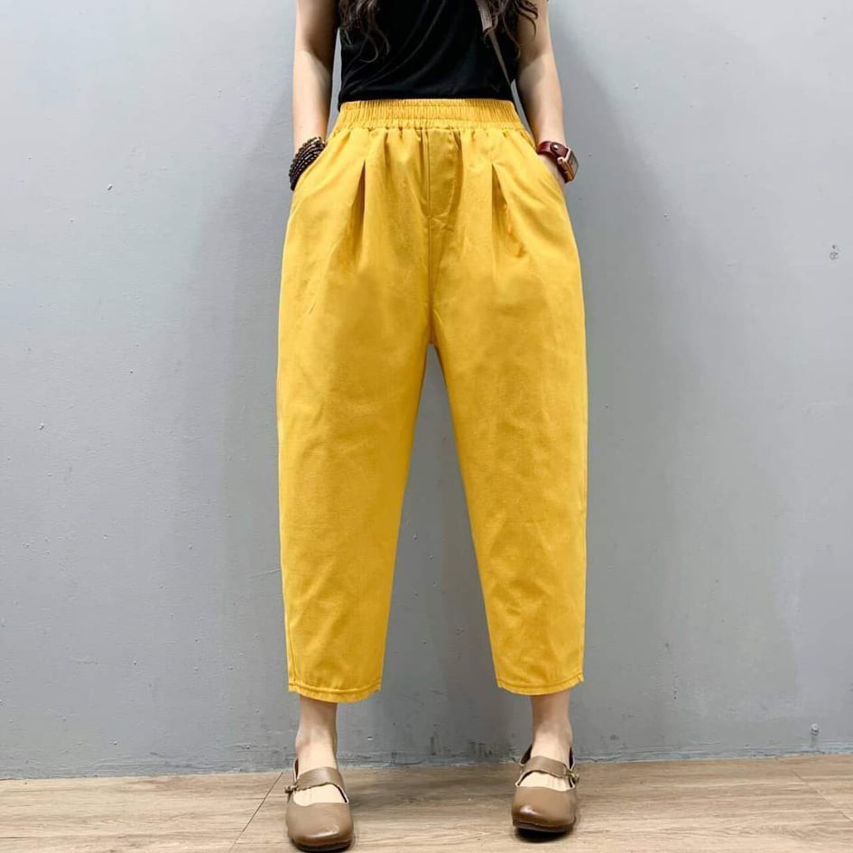 กางเกงผ้าฝ้ายผสมลินินทรงบอลลูนสีพื้นสะโพกใหญ่ เหมาะสำหรับสาวอวบ Freesize 13 สี ราคา ถูกที่สุด ดีลบีเคเค แกลเลอรีภาพที่ 6