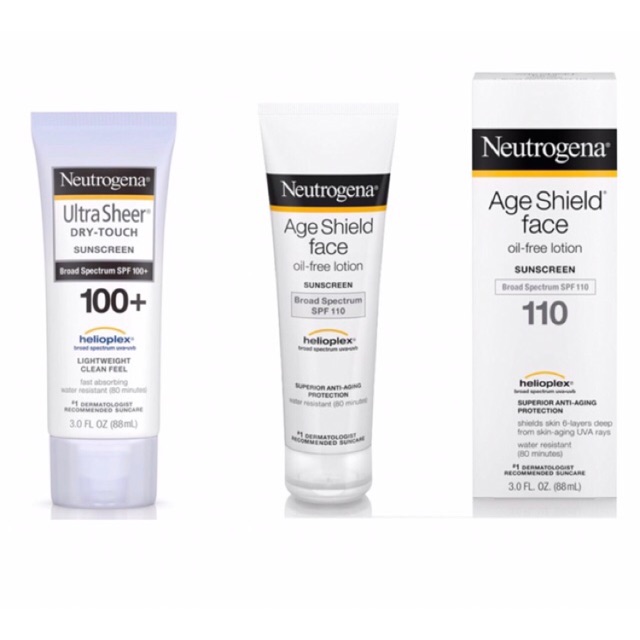 ครีมกันแดด Neutrogena Ultra Sheer Dry Touch sunscreen SPF 100+ / Age Shield Face oil free lotion SPF110