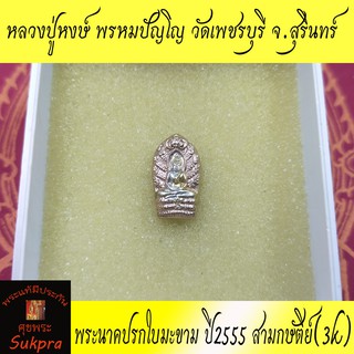 พระนาคปรกใบมะขาม หลวงปู่หงษ์ พรหมปัญโญ วัดเพชรบุรี จ.สุรินทร์ ปี2555 เนื้อสามกษัติย์(3k)