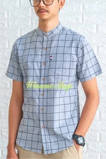 👔เสื้อเชิ้ตคอจีนตารางแขนสั้น👔ผ้า Oxford ทรงสลิมคัตติ้งเนี๊ยบมากกกก✨✨