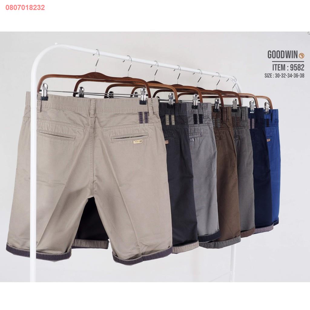 FKL3325✸▫โค้ดPOPS12ลด125 ⚡GWP⚡9582 กางเกงขาสั้น ผู้ชาย ผ้าคอตต้อน สีพื้น ทรงพับขา ยาว 20.5-21.5 นิ้ว