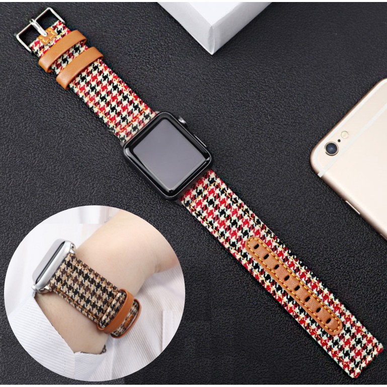 สาย Apple Watch Strap Nylon Leather Swallow Gird Watch Band iWatch Series 7 6 5 4 3 2 1 Size 38mm 40mm 42mm 44mm 41mm 45mm Cloth Apple Straps สายนาฬิกา Apple Watch สาย applewatch 7