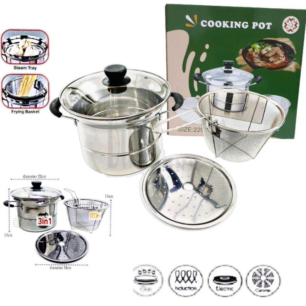 POTATO STEAMEER PASTA POT DEEP FRIYER PAN FRYING PAN SET