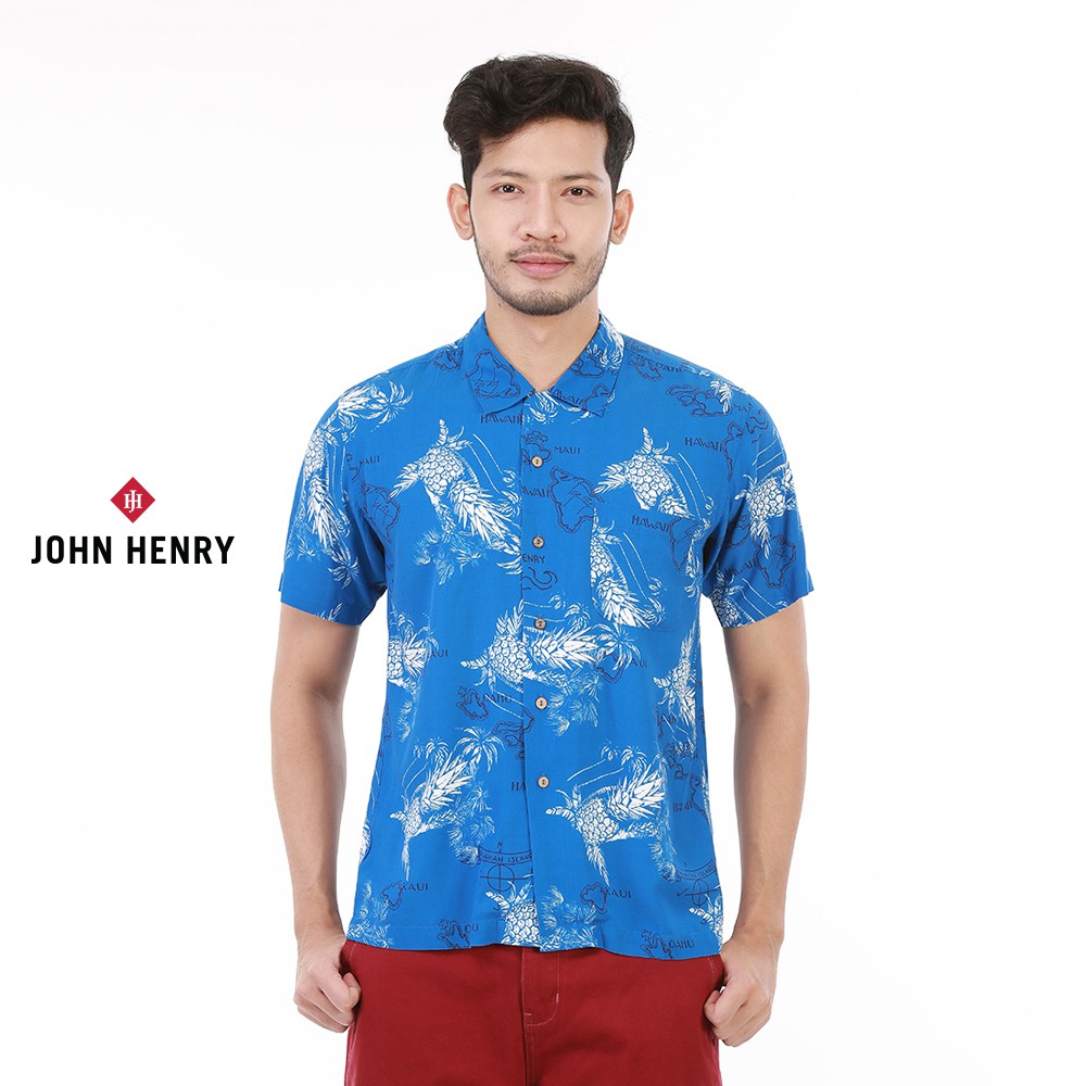 John Henry เสื้อเชิ้ตฮาวาย รุ่น JH S9SS0005 สีน้ำเงินเข้ม